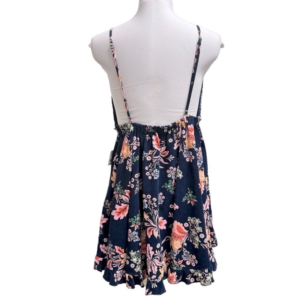 NEW Free People Cord Looking Glass Mini Navy Blue Ruffle Corduroy Floral Sz L - Picture 7 of 10